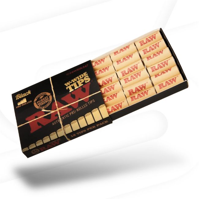 RAW BLACK PRE ROLLED W WIDE TIPS 18PK